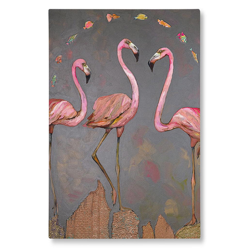 Flamingos and Fish Giclée Canvas Print
