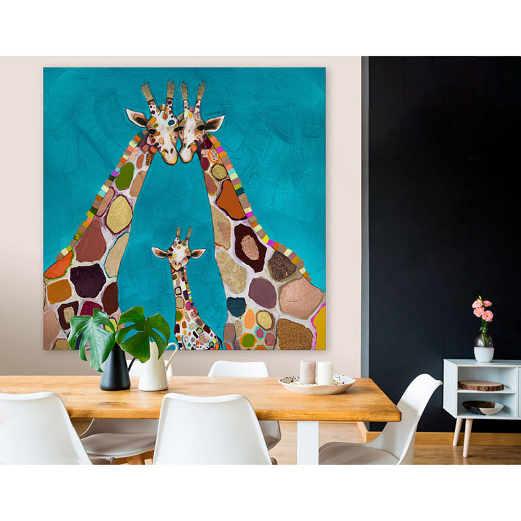 Giraffe Family in Turquoise Giclée Canvas Print DSP