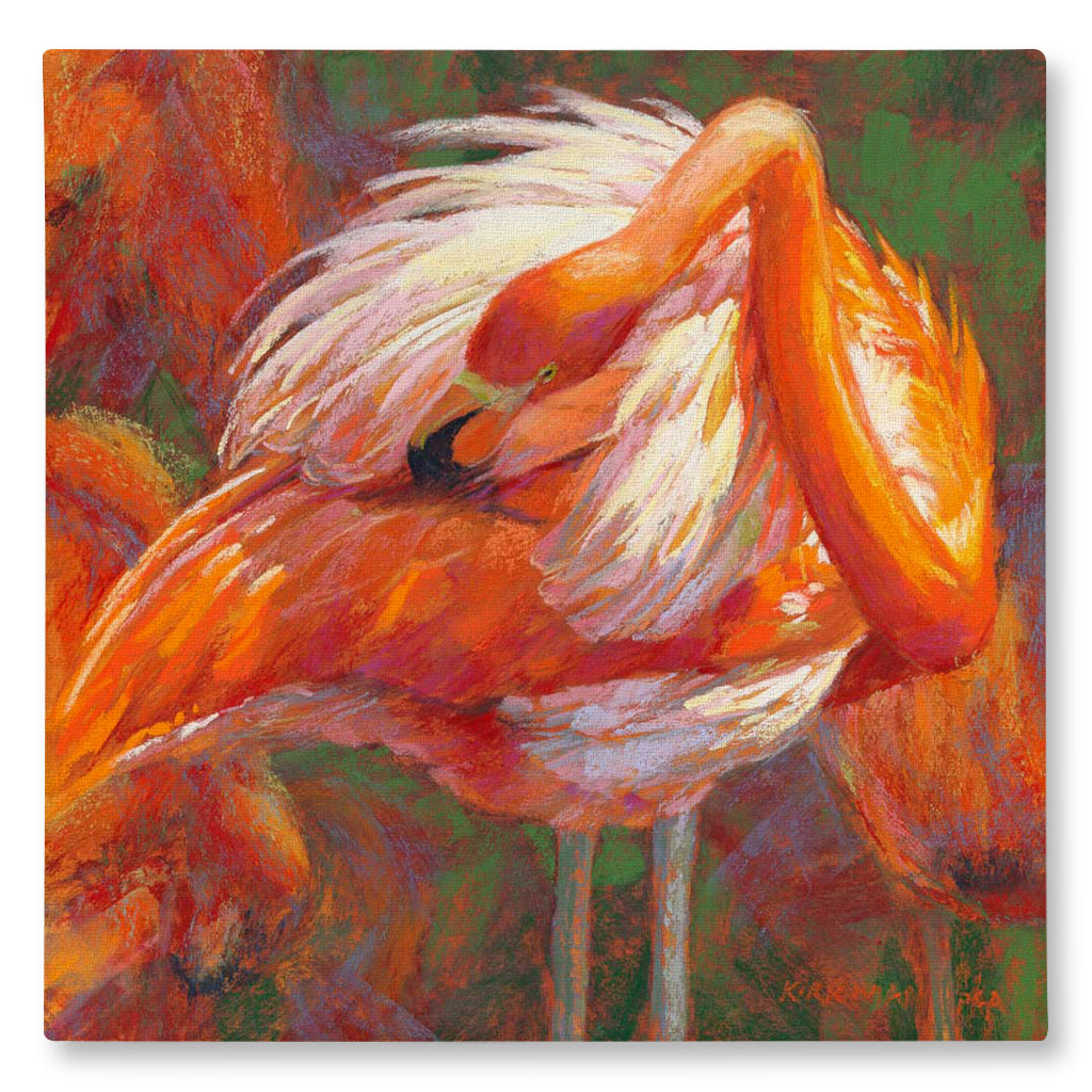 Preening Flamingo Giclée Canvas Print