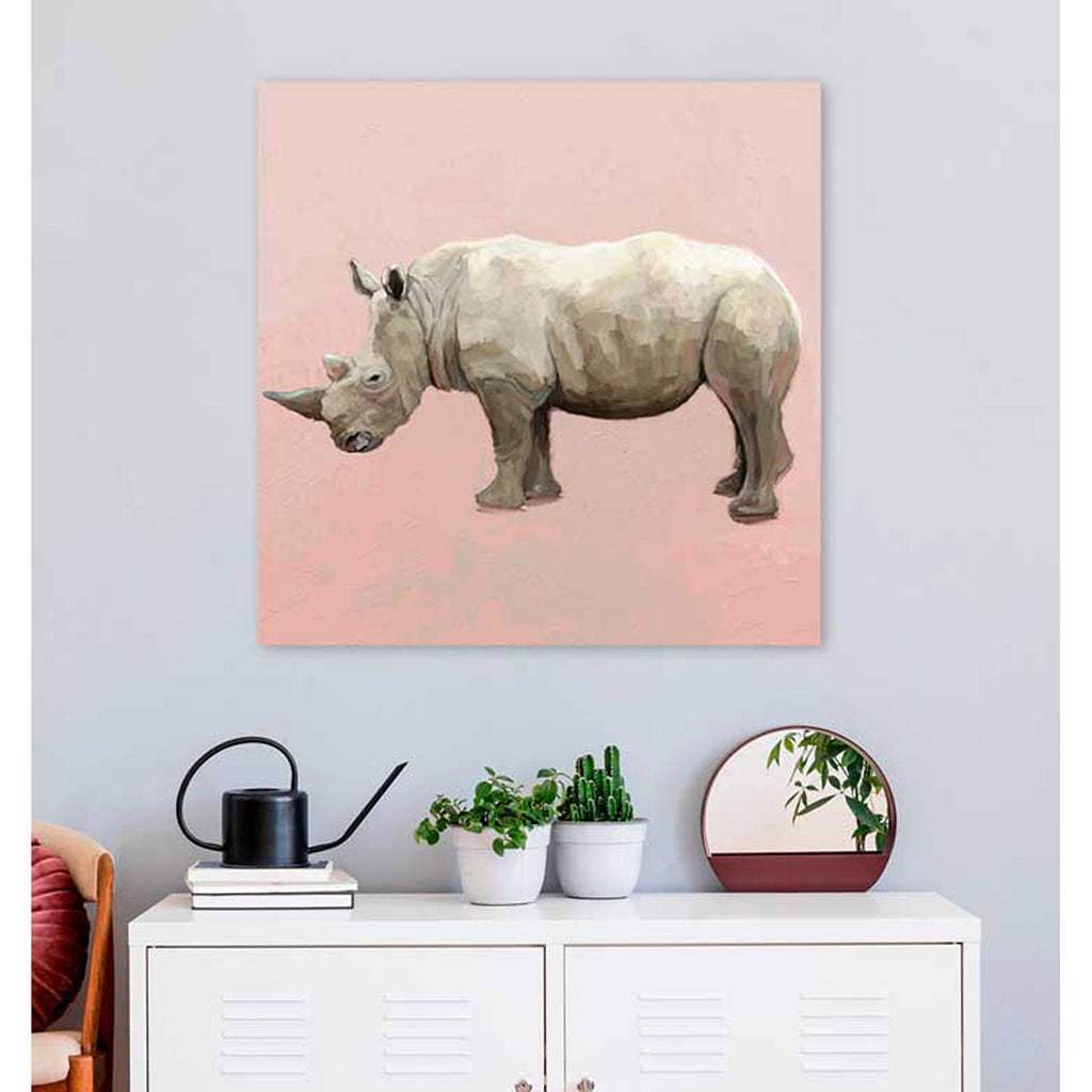 Rhino On Deep Blush Giclée Canvas Print DSP
