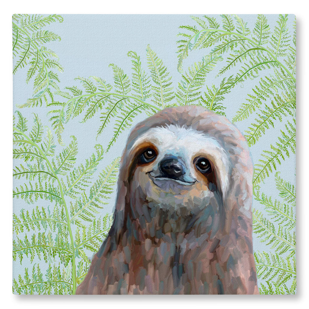 Sloth With Fern Giclée Canvas Print