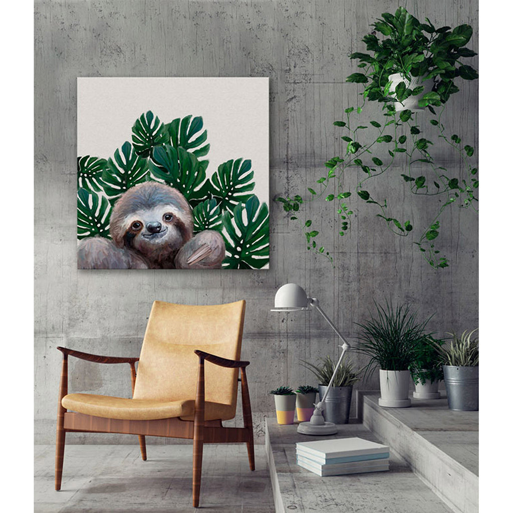 Sloth With Leaves Giclée Canvas Print DSP