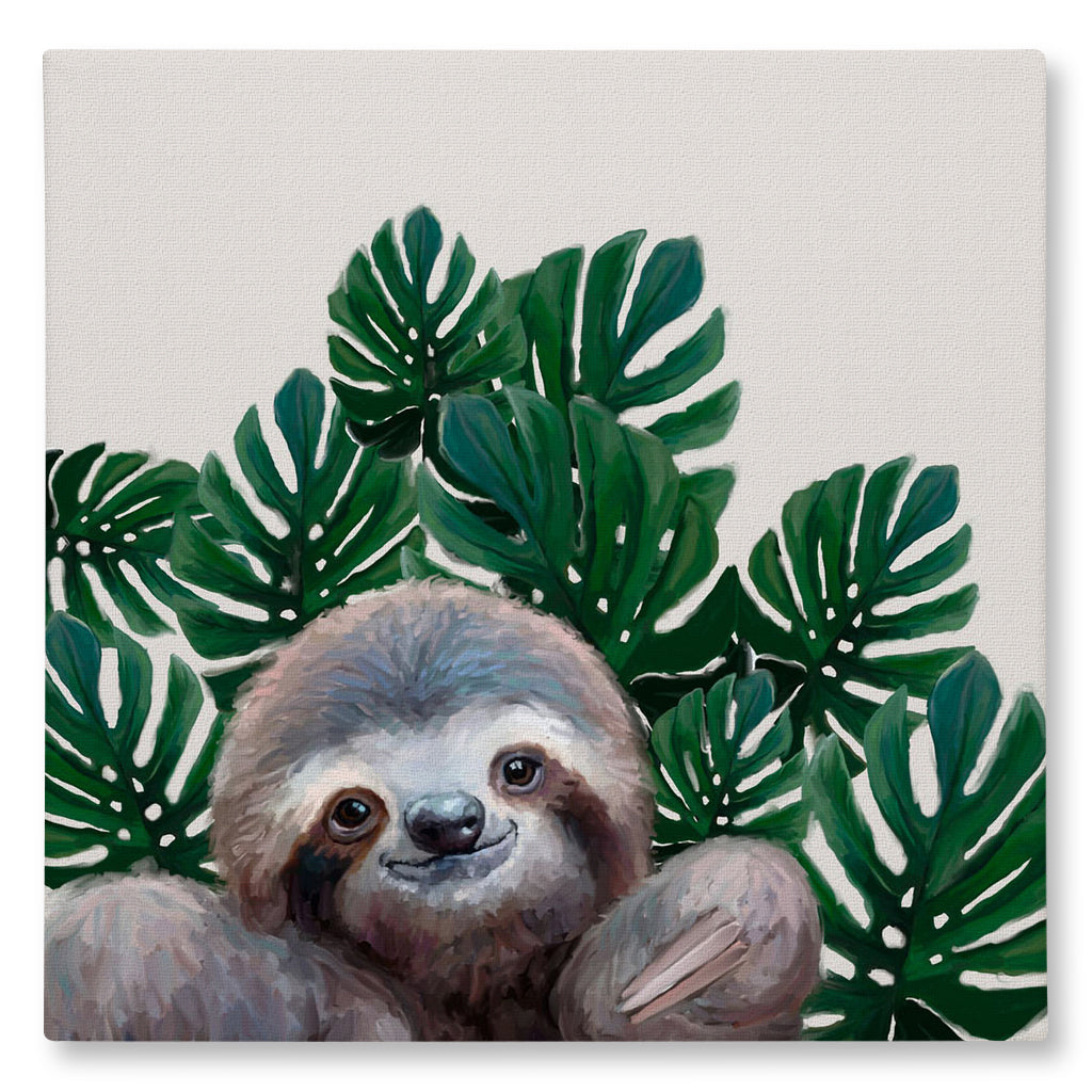 Sloth With Leaves Giclée Canvas Print