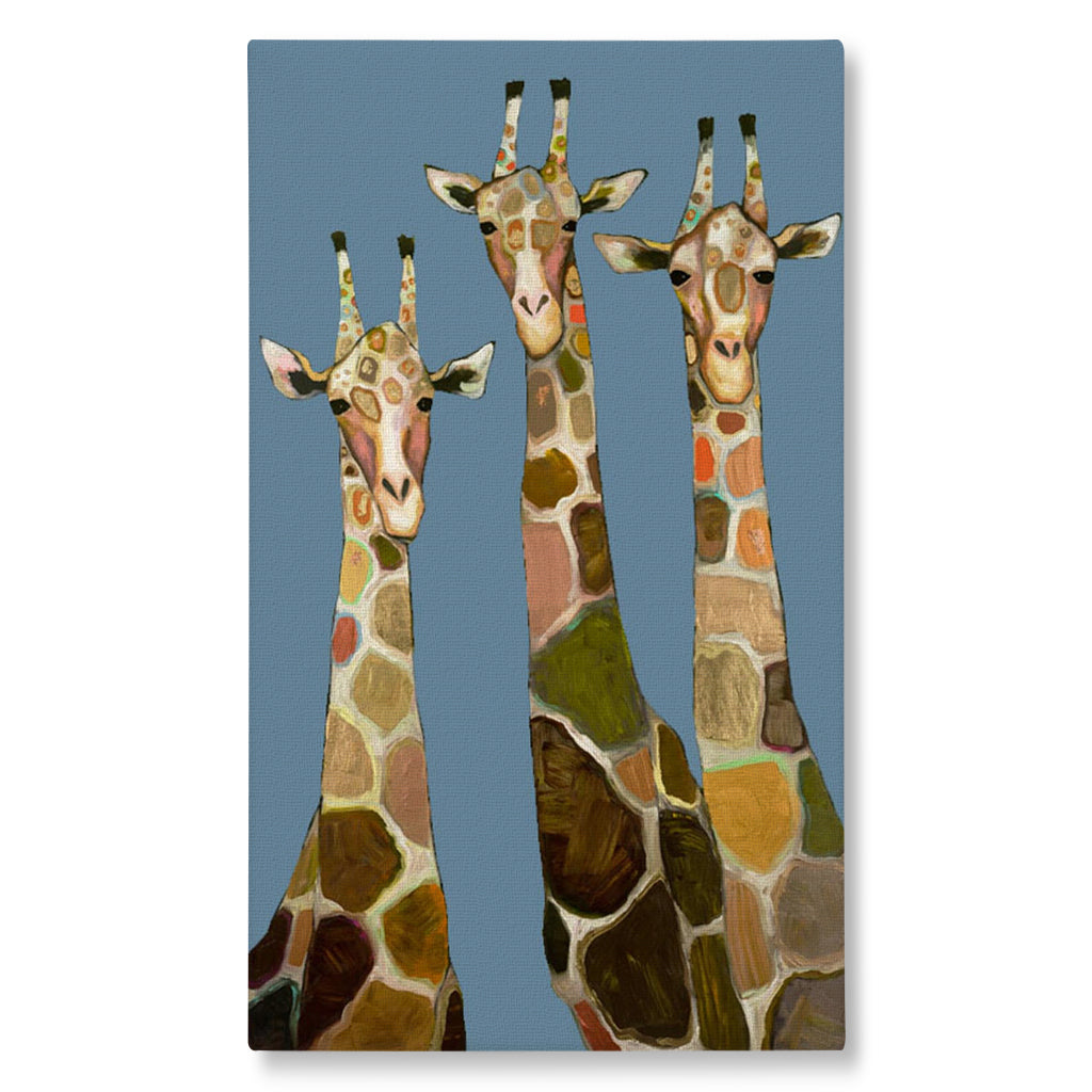Three Giraffes in Blue Giclée Canvas Print
