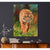 Canvas Print Painting of a tiger on a wall above a wooden cabinet with decorative items.