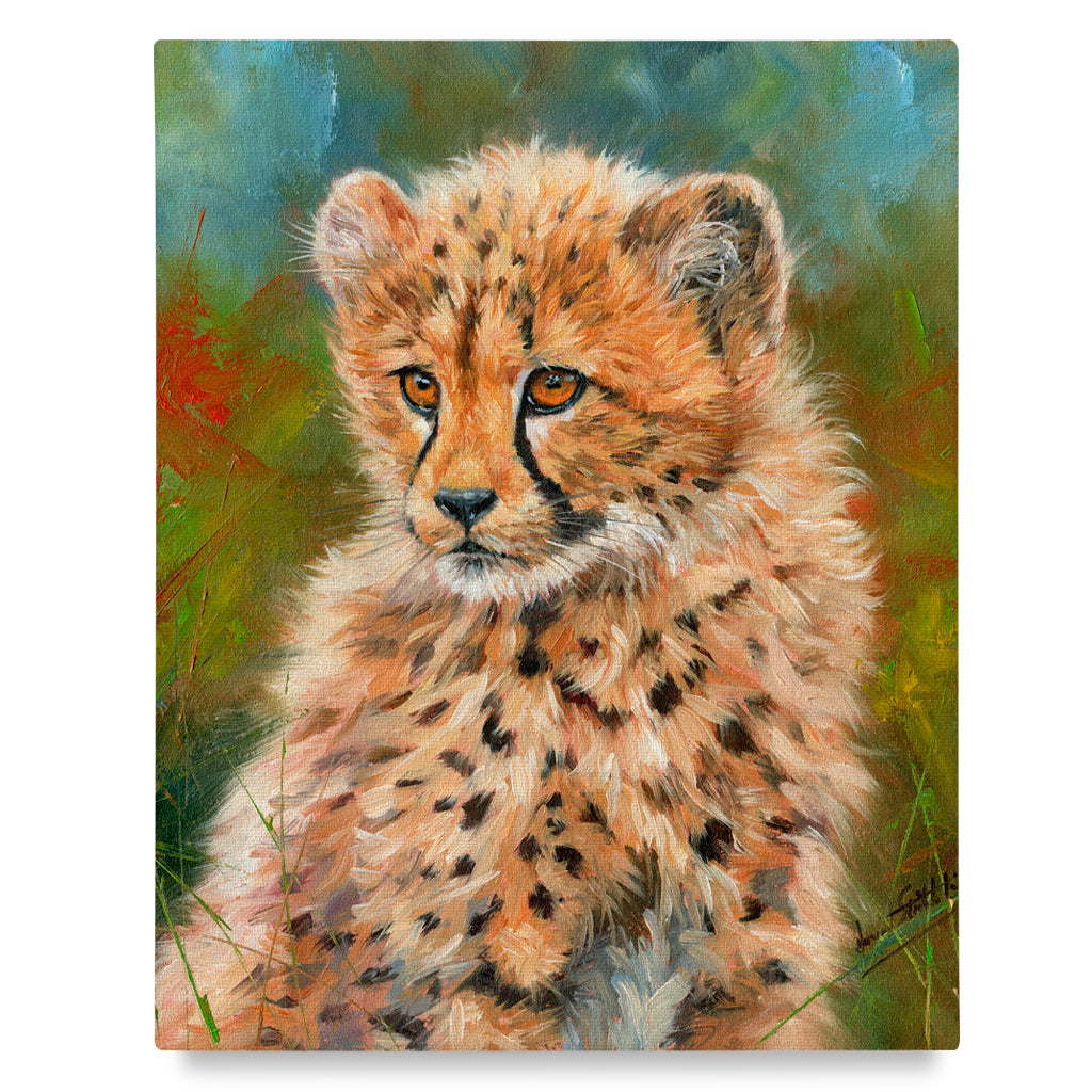 Canvas Print Painting of a cheetah cub with a naturalistic background