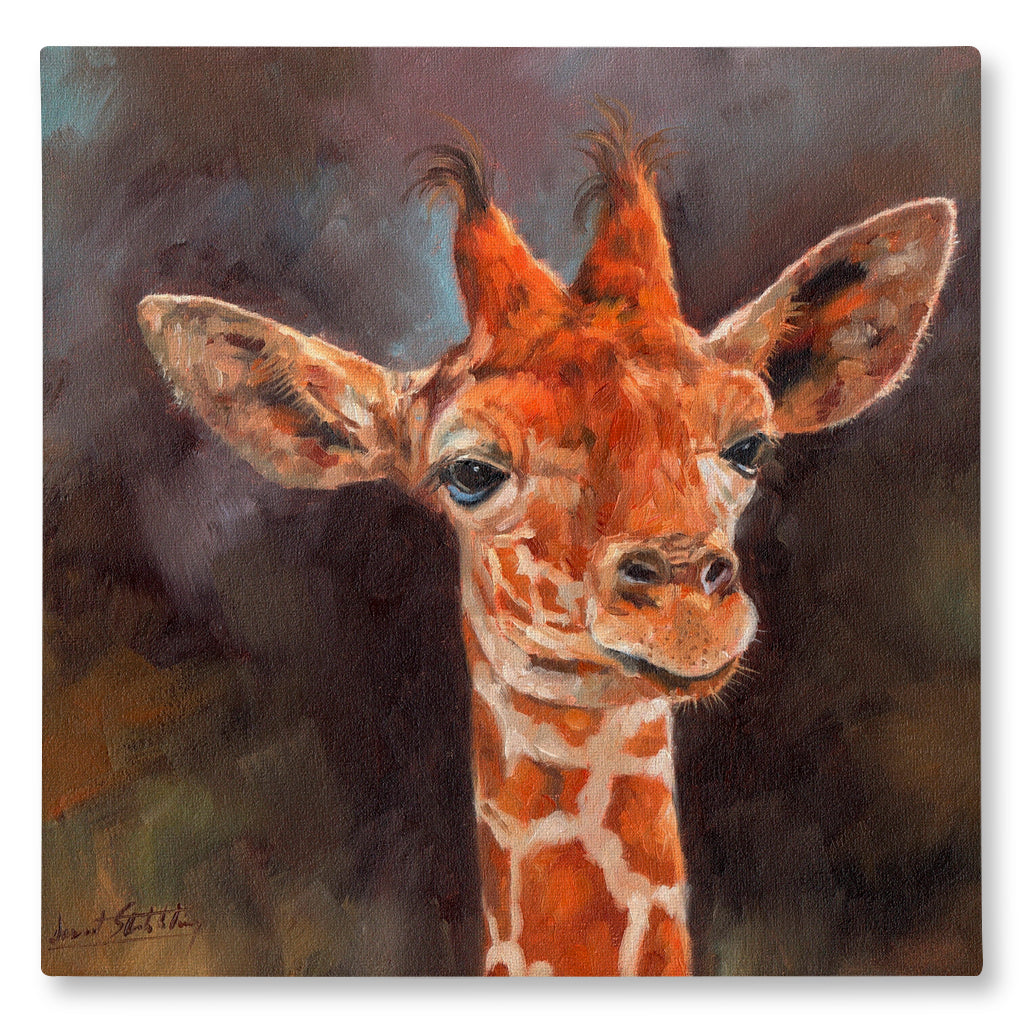 Canvas Print Painting of a giraffe with a dark background