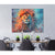 Dining room with a colorful lion Canvas Print painting on the wall.