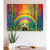 Colorful Canvas Print painting of a panda bear with a rainbow and bamboo on a wall.
