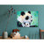 Canvas print of two giant pandas on a teal wall with decorative items below.