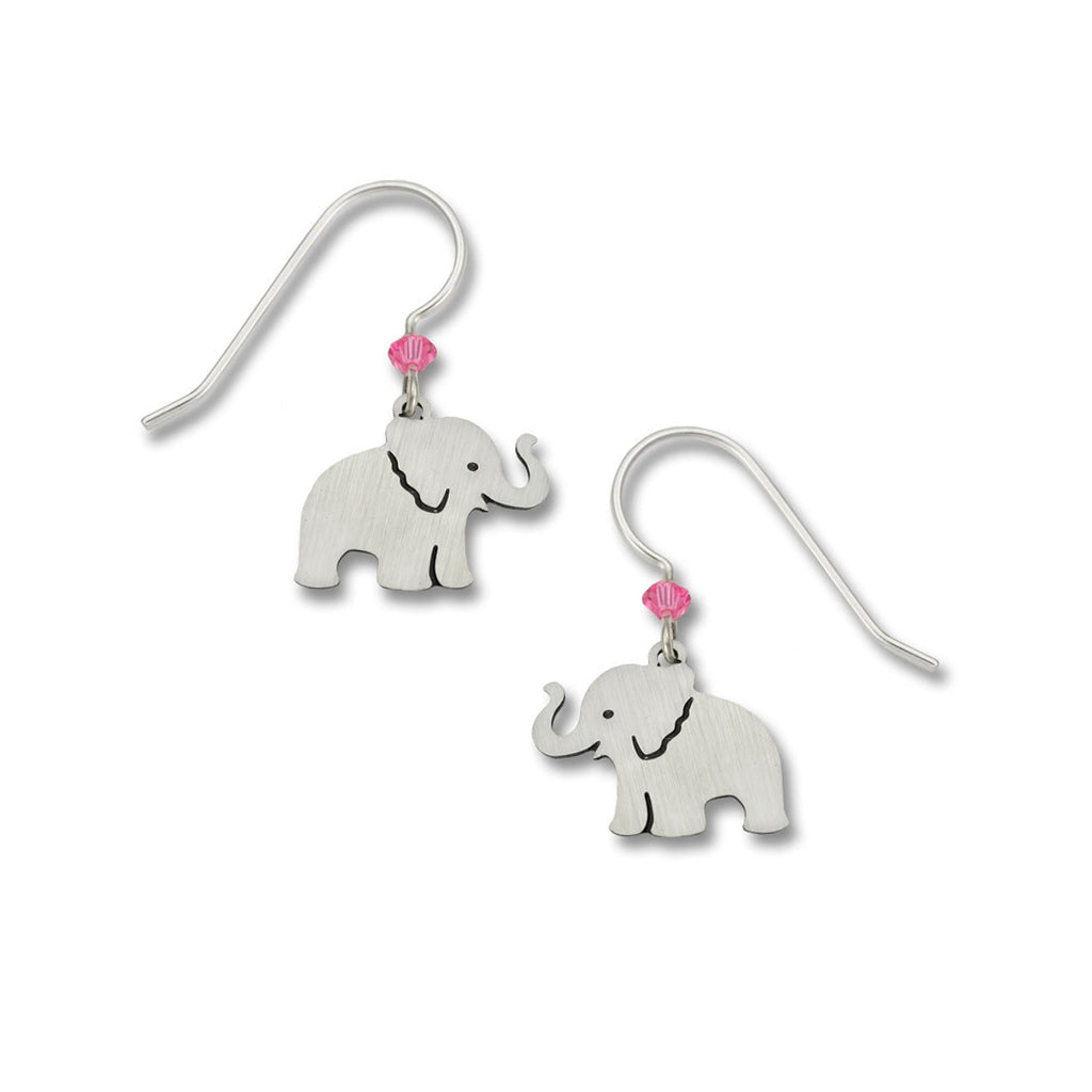 Sieana Sky baby elephant earrings silver wires pink bead 