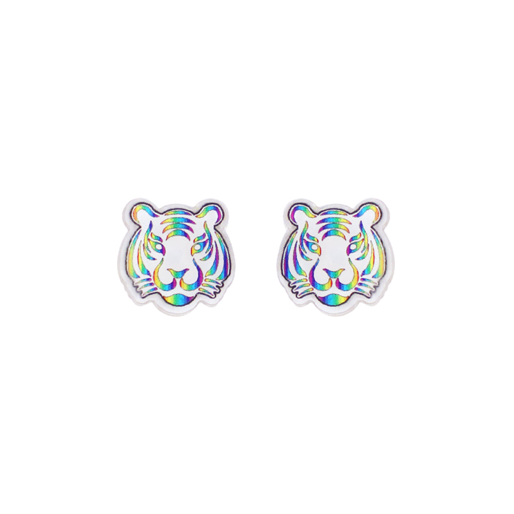 white tiger acrylic post earrings 