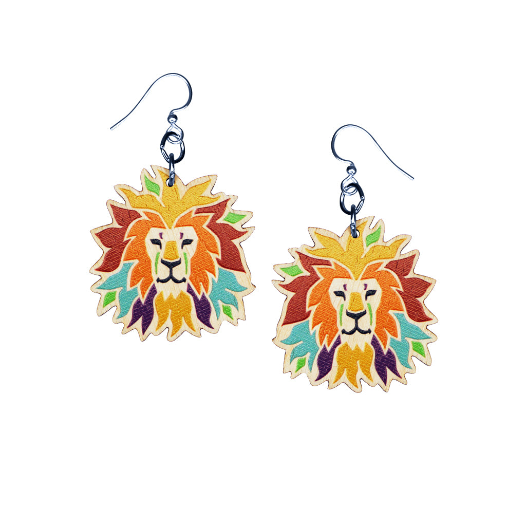 GREEN TREE SAN DIEGO ZOO EXCLUSIVE COLORFUL LION ECO WOOD EARRINGS WIRES