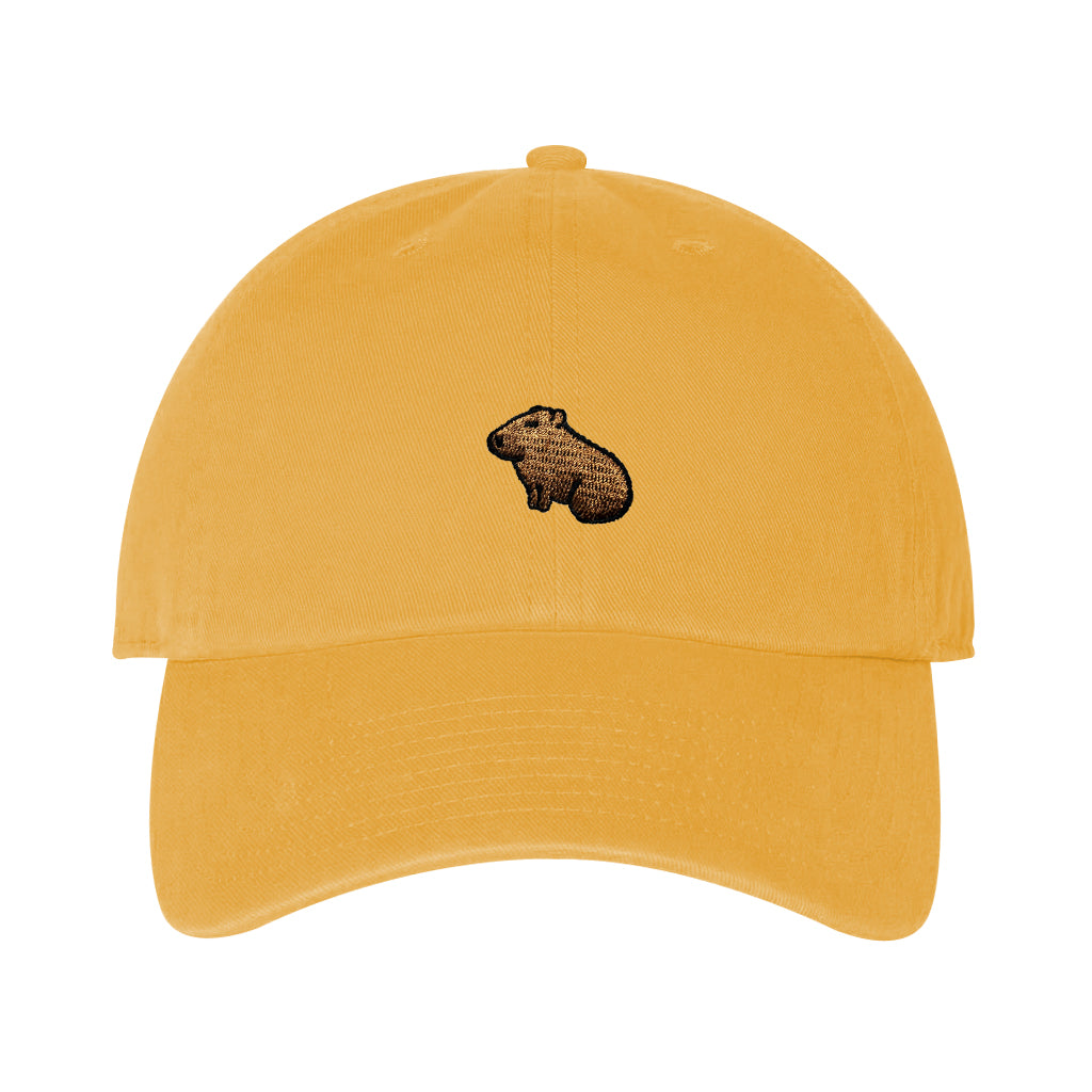 GOLD CAPYBARA MICRO EMBROIDERED BASEBALL HAT CAP DARK YELLOW 