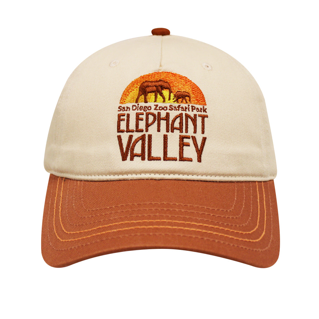 TAN ELEPHANT VALLEY BASEBALL CAP WITH CONTRASTING DARK ORANGE BRIM SAFARI PARK