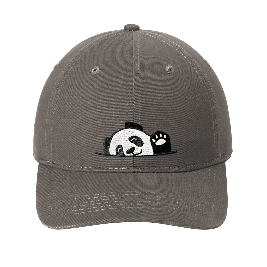Panda Hi Baseball Cap - Charcoal Gray cap with an embroidered panda waving design