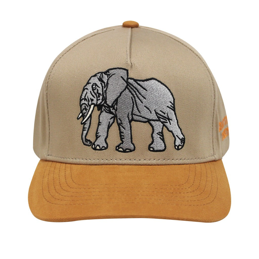 SAN DIEGO ZOO SAFARI PARK GIANT STRIDES TOGETHER AFRICAN ELEPHANT EMBROIDERED BASEBALL CAP HAT KHAKI WITH ORANGE BRIM