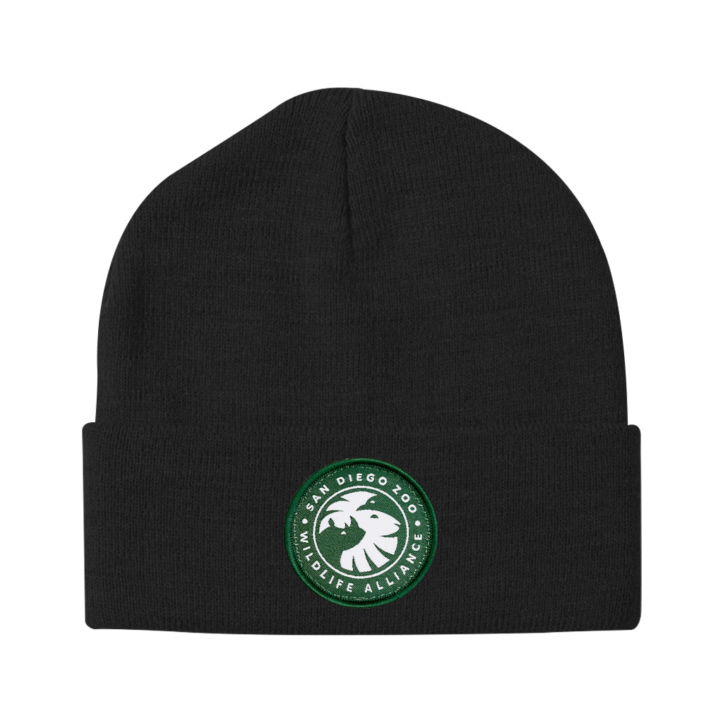 BLACK KNIT BEANIE WITH SDZWA PATCH IN GREEN AND WHITE