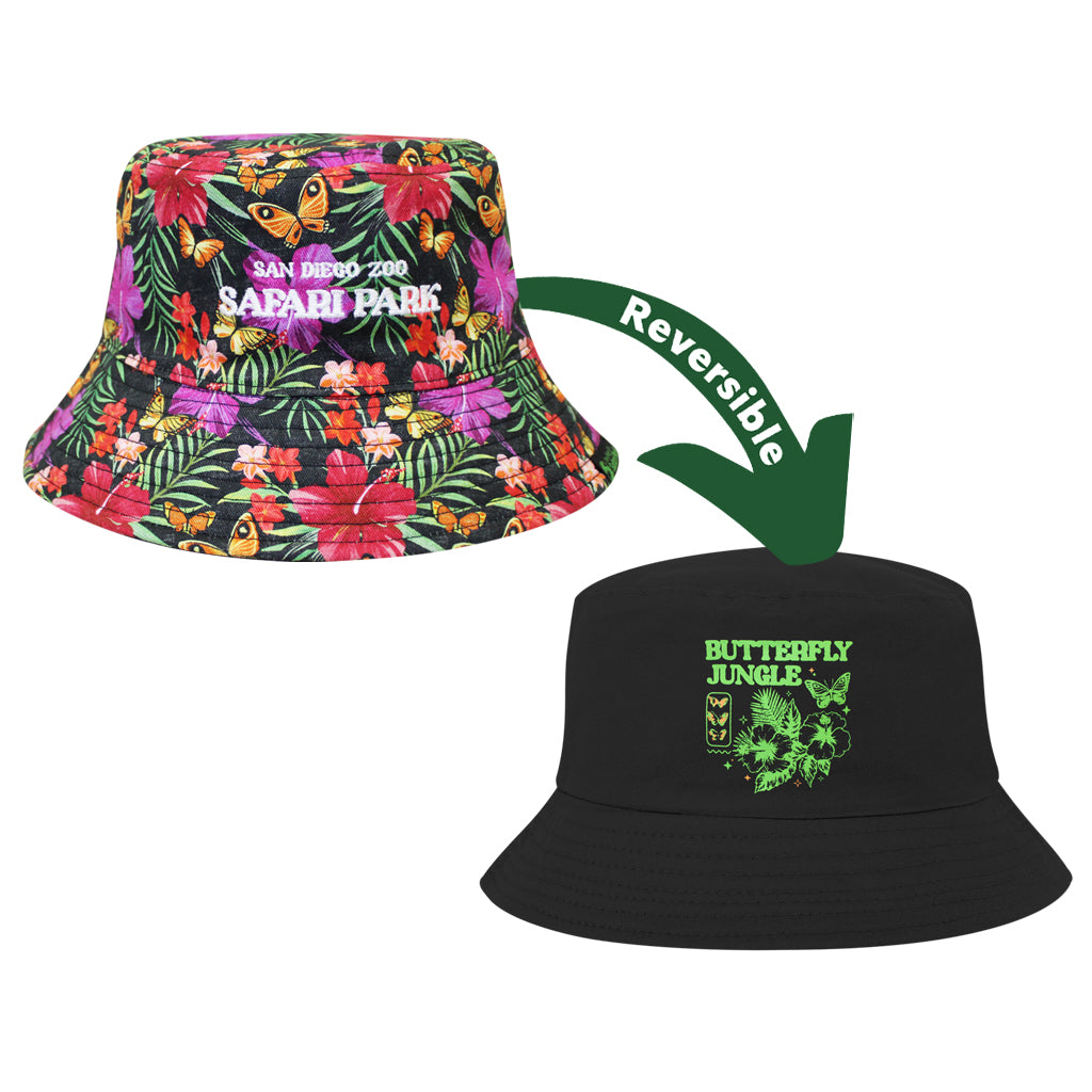 Hibiscus &amp; Butterfly Reversible Bucket Hat