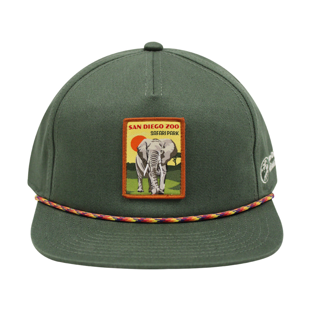 SAN DIEGO ZOO SAFARI PARK ELEPHANT PATCH MOSS GREEN FLAT BRIM BASEBALL CAP HAT