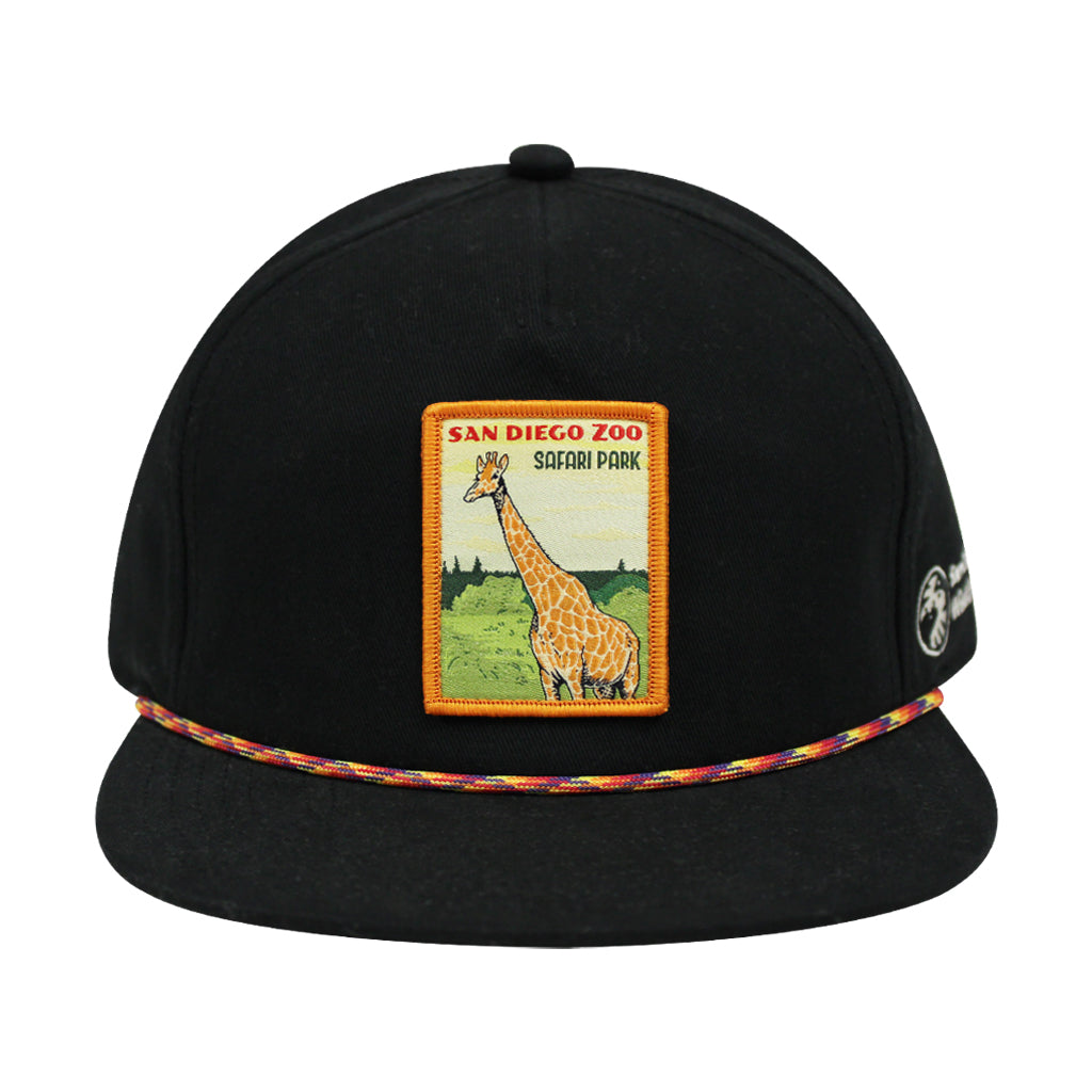 SAN DIEGO ZOO GIRAFFE PATCH BLACK FLAT BRIM BASEBALL CAP HAT