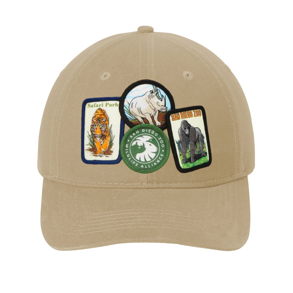 ICONIC PATCHES FOUR PATCH KHAKI MENS UNISEX BASEBALL HAT CAP