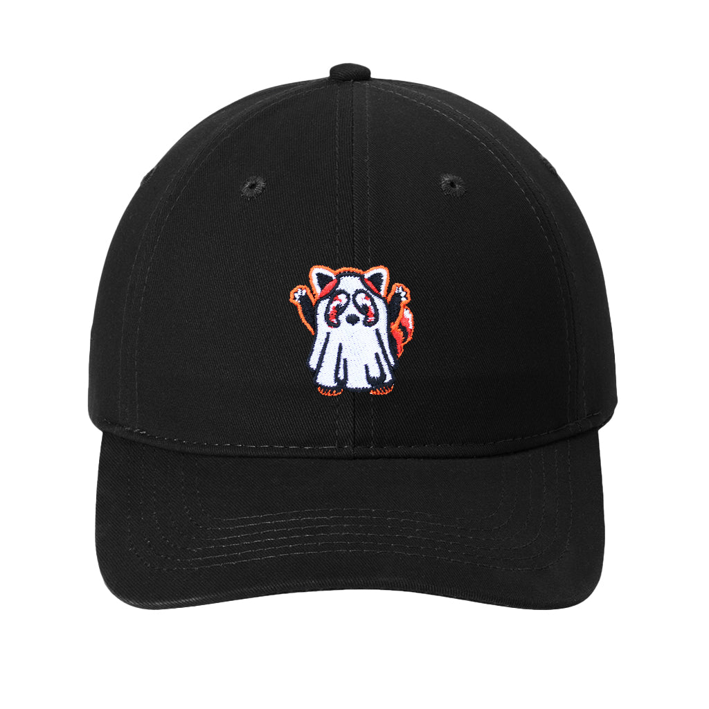 Spooky Red Panda Ghost Black Baseball Cap Hat Adult