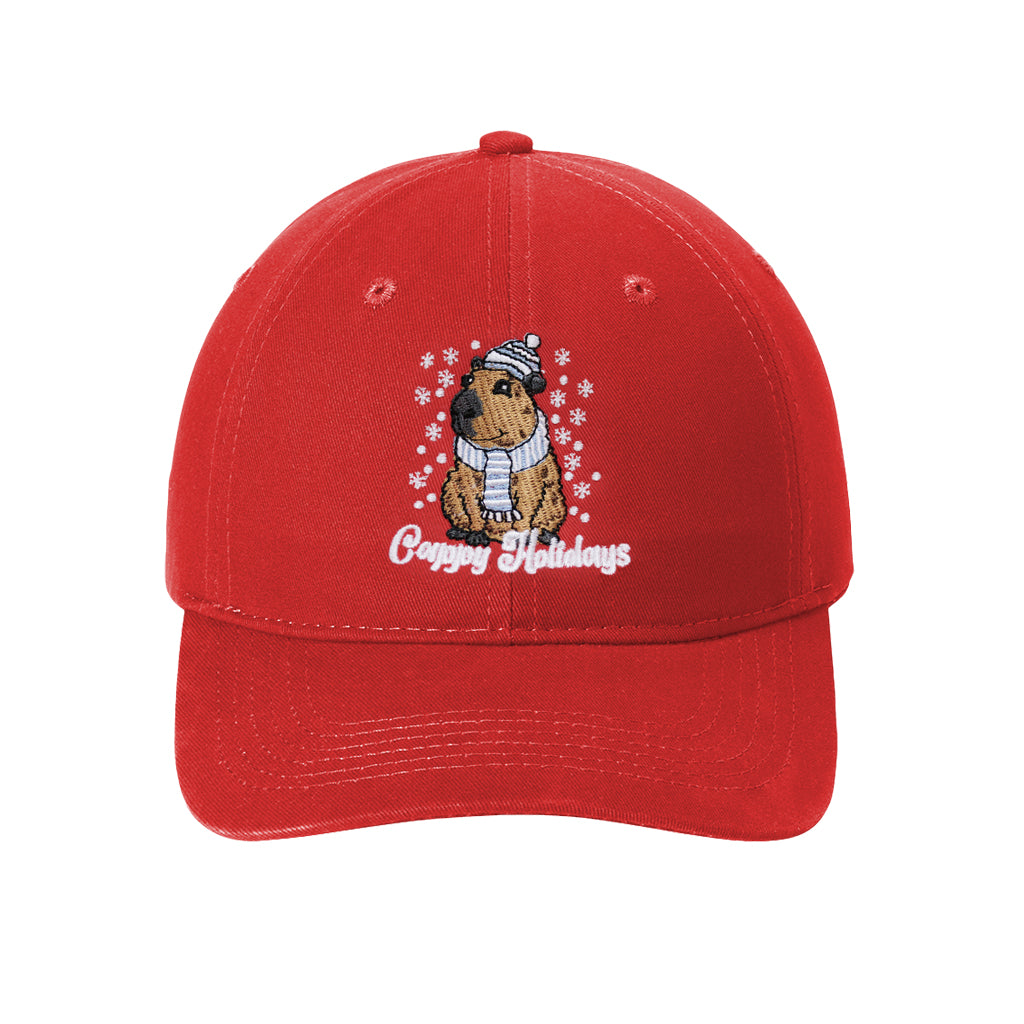 SAN DIEGO ZOO CAPPY HOLIDAYS RED EMBROIDERED CAPYBARA DESIGN KIDS YOUTH BASEBALL CAP HAT