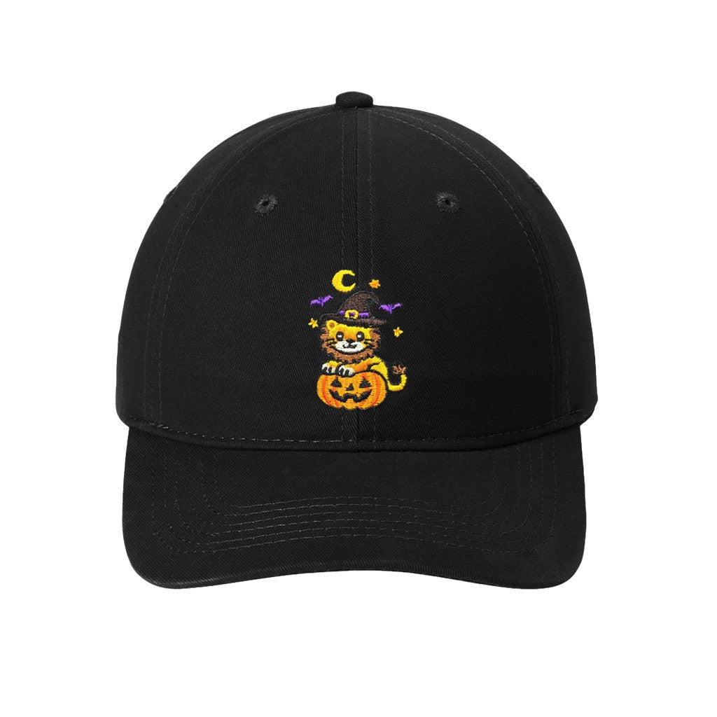 YOUTH KIDS BLACK BASEBALL CAP WITH LION DRESSED AS A WITCH ATOP A JACK O' LANTERN CARVED PUMPKIN SAN DIEGO ZOO &amp; SAFARI PARK