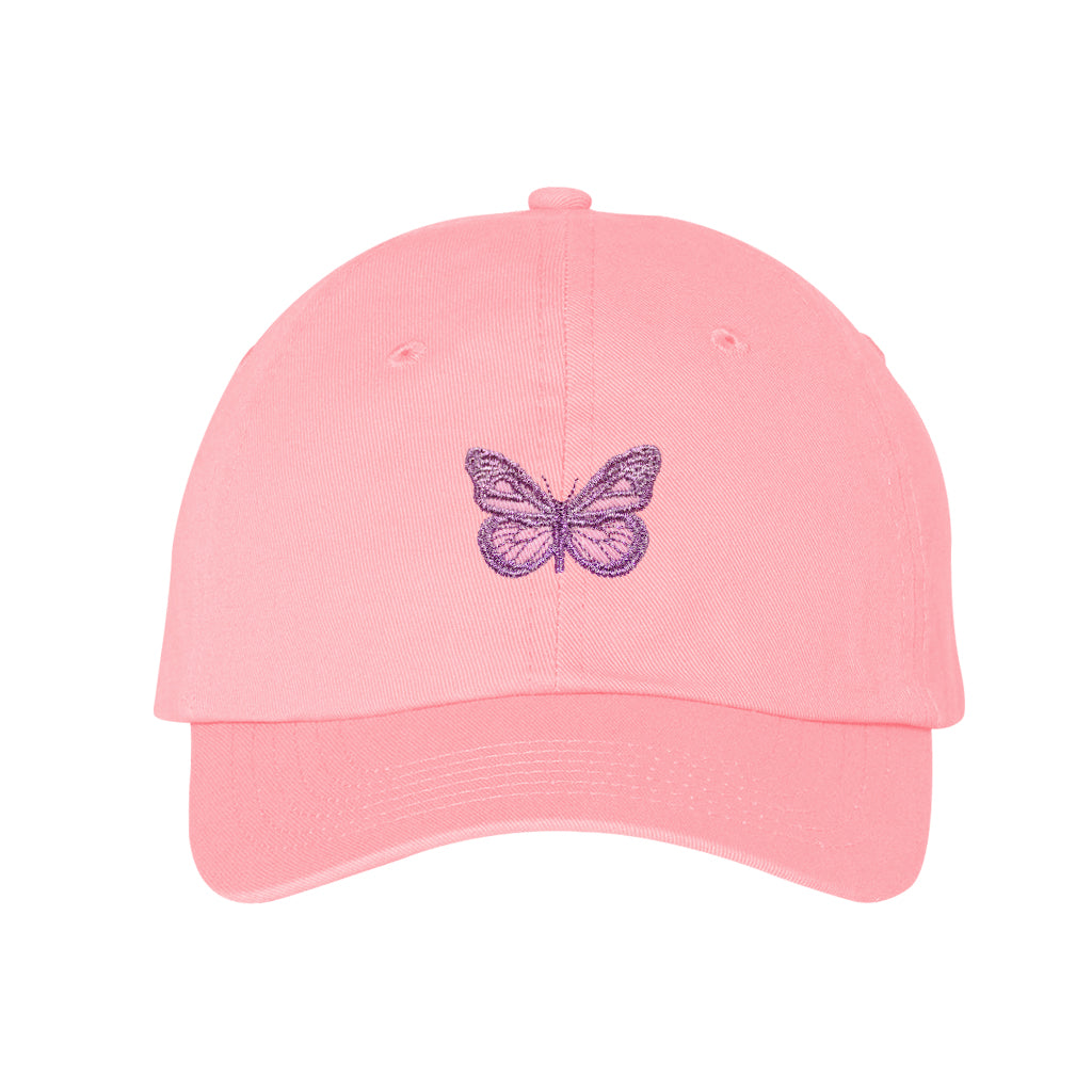 KIDS YOUTH PINK BASEBALL CAP WITH PURPLE METALLIC EMBROIDERED BUTTERFLY SAN DIEGO ZOO SAFARI PARK