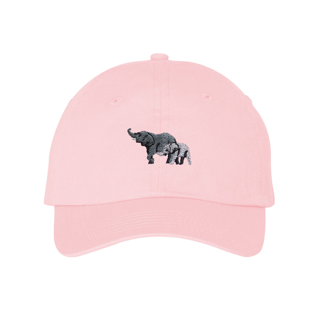 KIDS LIGHT PINK BASEBALL CAP WITH MOM AND CALF AFRICAN ELEPHANT SAN DIEGO ZOO SAFARI PARK