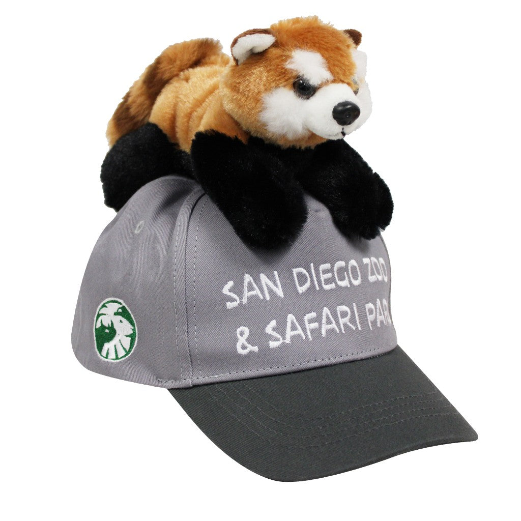 Gray cap with 'San Diego Zoo & Safari Park' text and a plush red panda on top