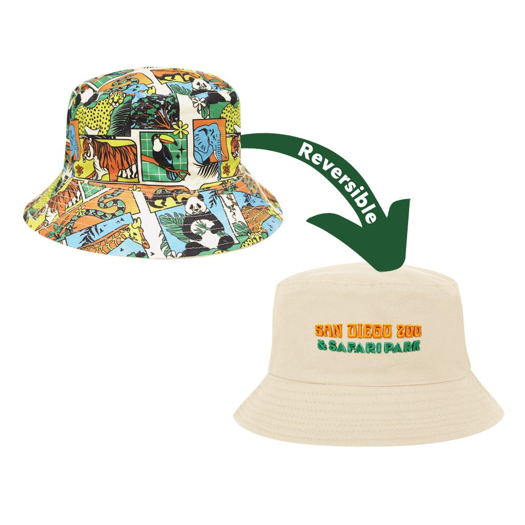 KIDS YOUTH COMIC REVERSIBLE BUCKET HAT SAN DIEGO ZOO & SAFARI PARK 