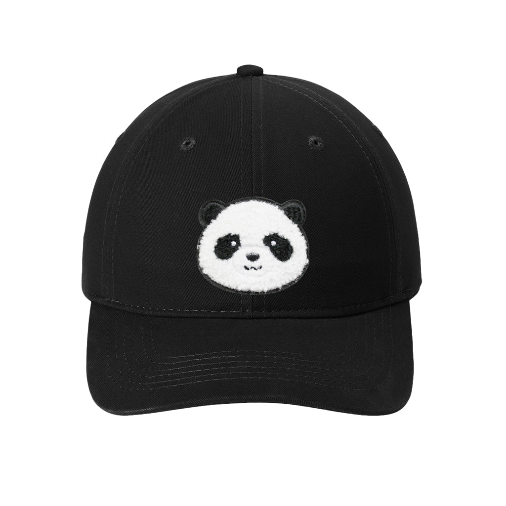 KIDS YOUTH SHERPA TUFTED PANDA FACE BLACK BASEBALL HAT CAP