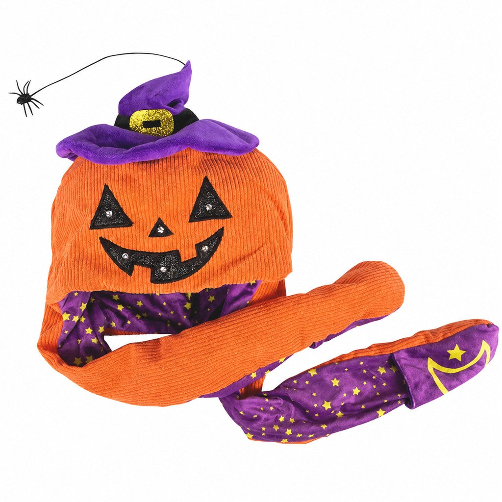 PLUSH LIGHT-UP PUMPKING WITCH HAT WITH POP UP HAT FUNCTION AND HAND COVERS HALLOWEEN