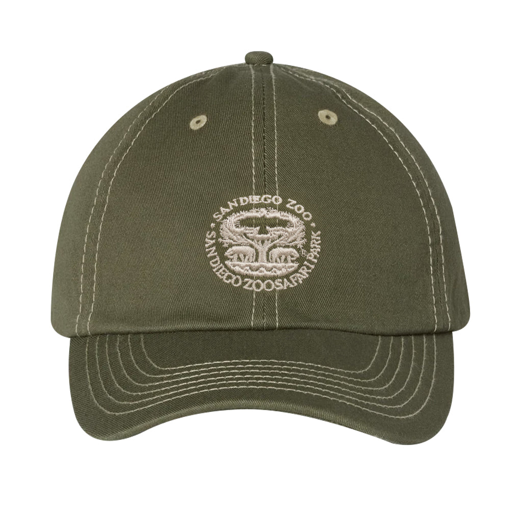 Sage Green baseball cap with San Diego Zoo Safari Park Tree of Life logo in light beige stitching.