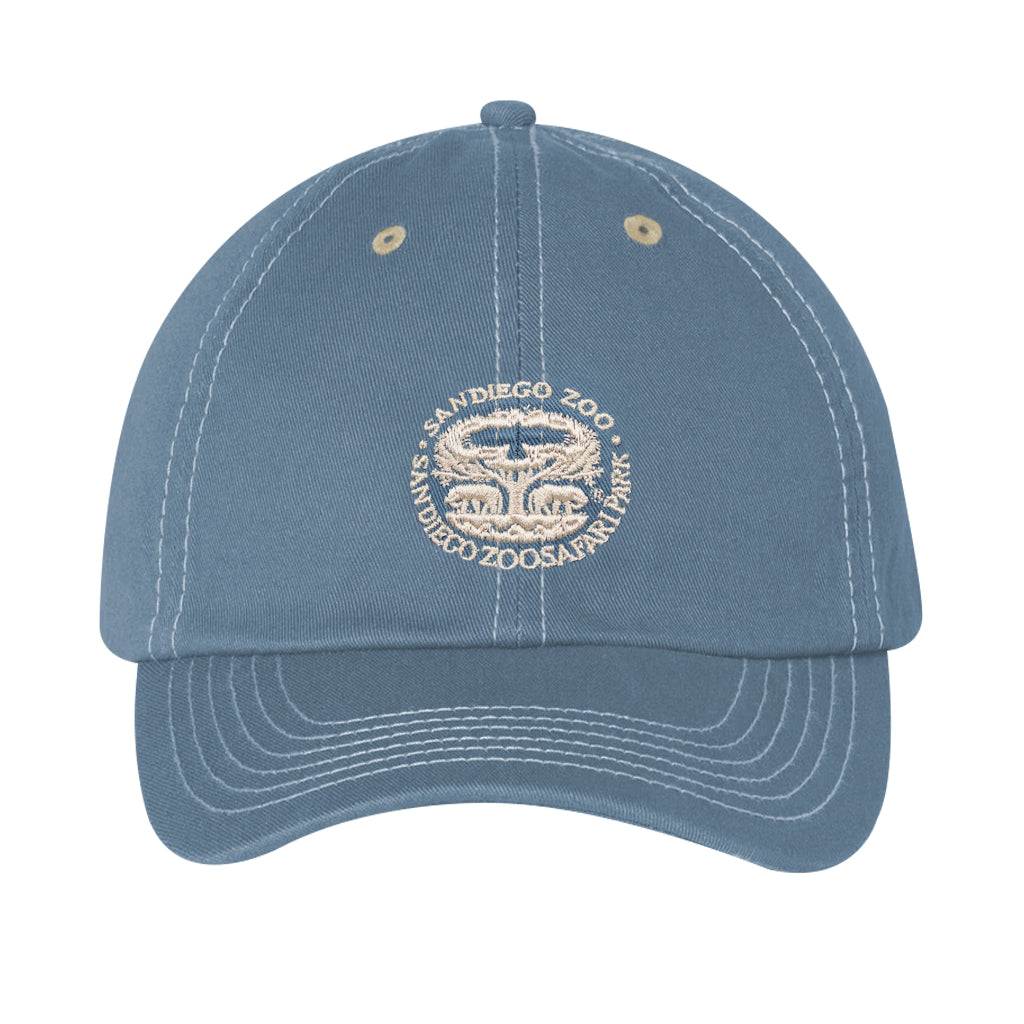 Sale blue cap embroidered with San Diego Zoo Safari Park Tree of Life icon.