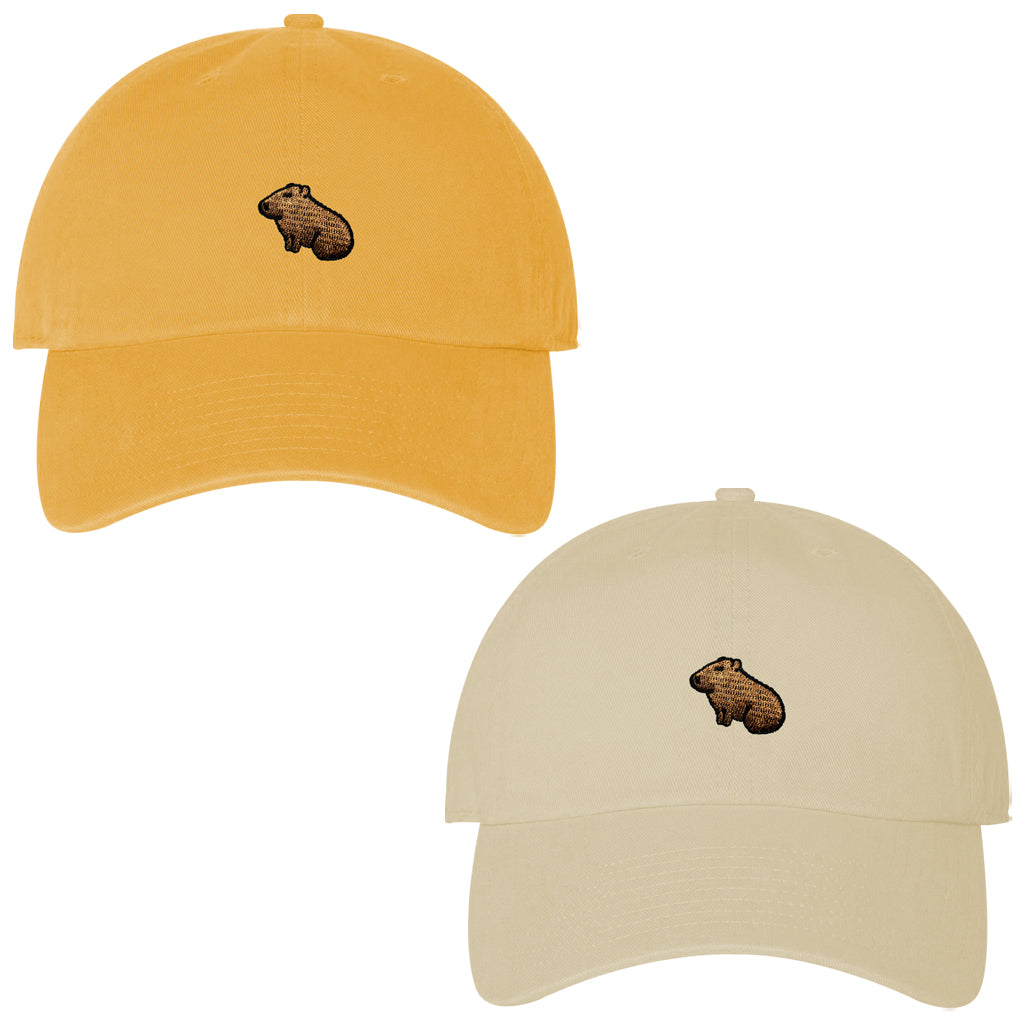 GOLD OR SAND CAPYBARA MICRO EMBROIDERED BASEBALL HAT CAP 