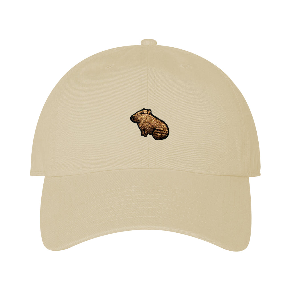 SAND CAPYBARA MICRO EMBROIDERED BASEBALL HAT CAP 
