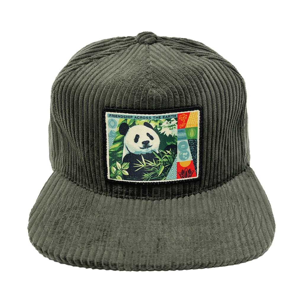 SHEPARD FAIREY GIANT PANDA CORDUROY OLIVE GREEN BASEBALL HAT