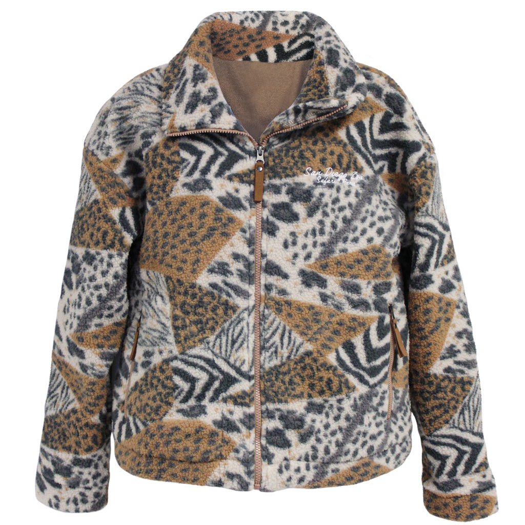 WOMENS SHERPA FLEECE JACKET KALAHARI ANIMAL PRINT ZIP UP