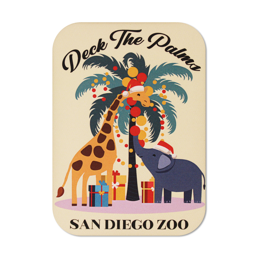 DECK THE PALMS GIRAFFE AND ELEPHANT CHRISTMAS HOLIDAY MAGNET 