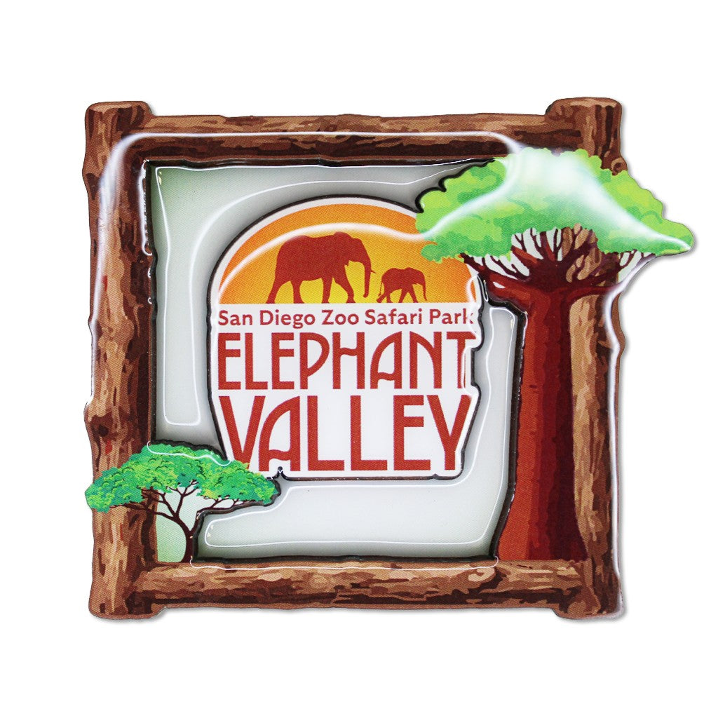 ELEPHANT VALLEY 2D ACRYLIC EPOXY AND WOOD COMPOSIT REFRIGERATOR MAGNET SAN DIEGO ZOO SAFARI PARK