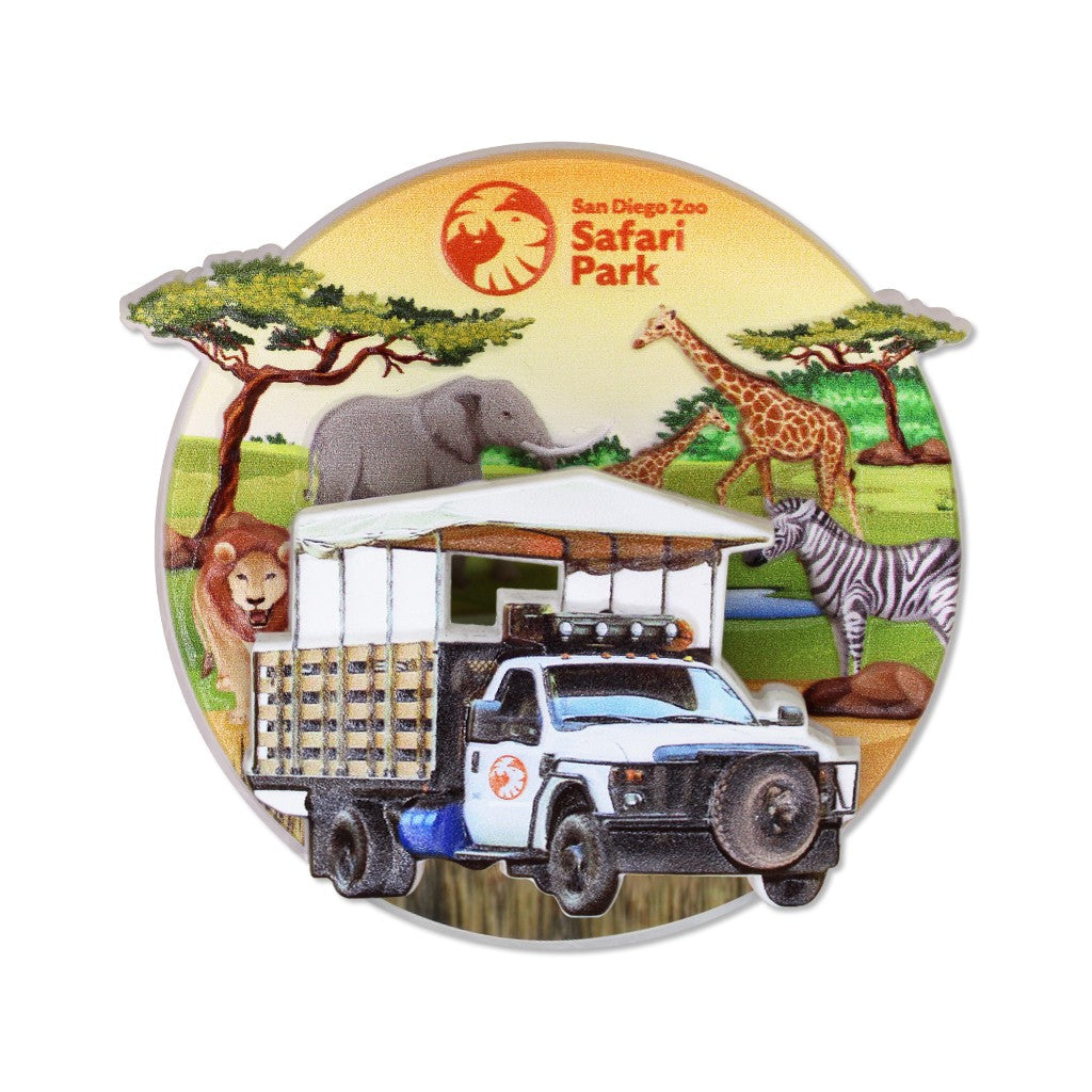 SAN DIEGO ZOO SAFARI PARK PHOTO CARAVAN TRUCK WITH LION ELEPHANT GIRAFFE ZEBRA MAGNET SPRING
