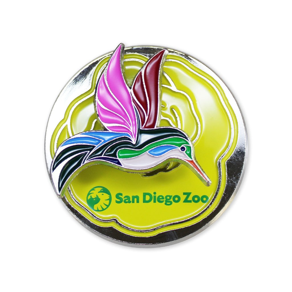 SAN DIEGO ZOO ENAMEL ON METAL HUMMINGBIRD MAGNET WITH SPRING FOR ADDED MOTION WIGGLE AND MOVEMENT