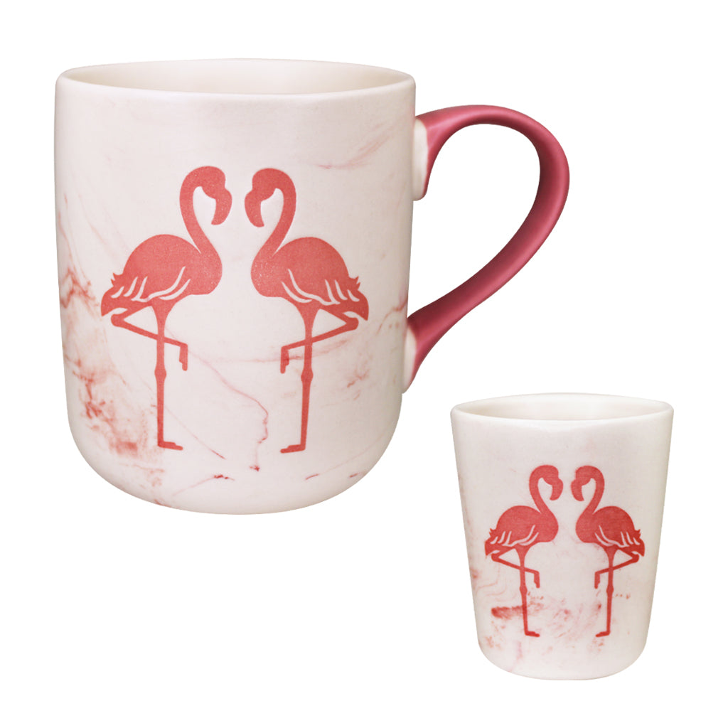 Flamingo Pair Marble Mug Pink and Cream 15 Ounce Coffee Mug Shot Glass