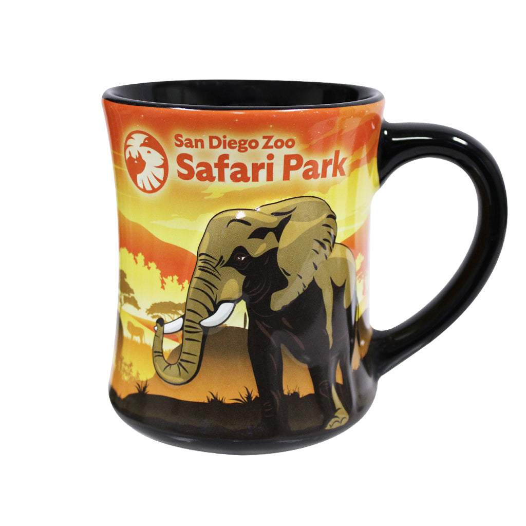 EMBOSSED ELEPHANT SAVANNA COFFE MUG WITH SAN DIEGO ZOO SAFARI PARK