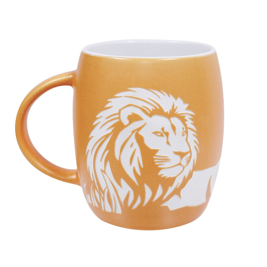 GOLDEN ORANGE MALE LION ETCHED COFFEE MUG 14 OUNCE SAN DIEGO ZOO & SAFARI PARK 