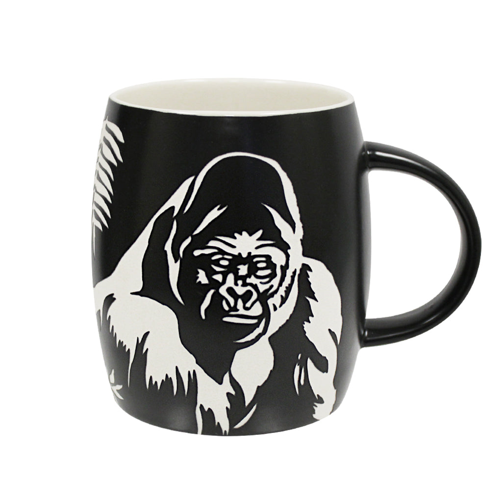 MALE SILVERBACK GORILLA ETCHED MATTE BLACK AND CREAM COFFEE MUG