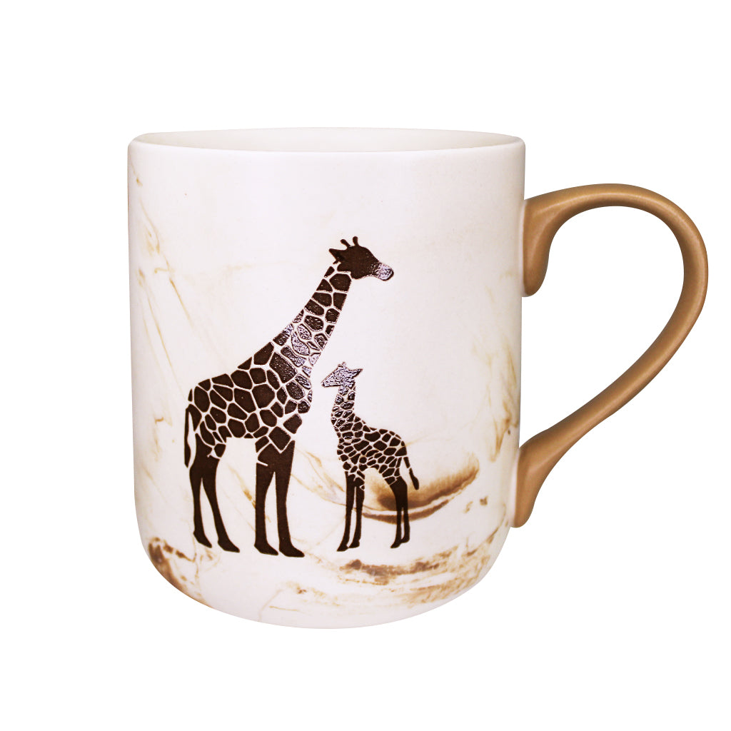 GIRAFFE AND CALF MARBLE WATERCOLOR MUG BROWN CREAM